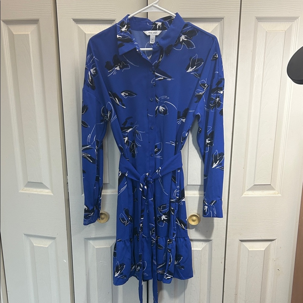 Nine West Blue Floral Long Sleeve Dress